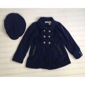 Savannah Girls Navy Blue Double-Breasted Coat & Beret Set Size 4T